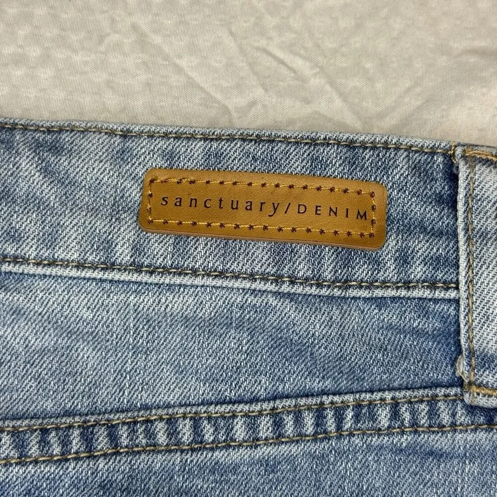 SANCTUARY Light Blue High Rise Front Slit Midi Denim Jean Skirt Raw Hem Size 28
